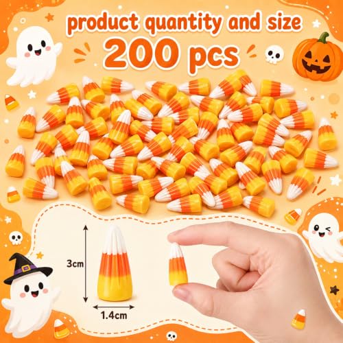 200 Pcs Halloween Fake Candy Corn Resin Decorations for Autumn DIY Crafts & Vase Fillers