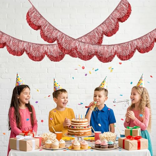 Pink Scalloped Fringe Garland 6.89ft Tassel Banner - 3pcs Party Decor - Pink