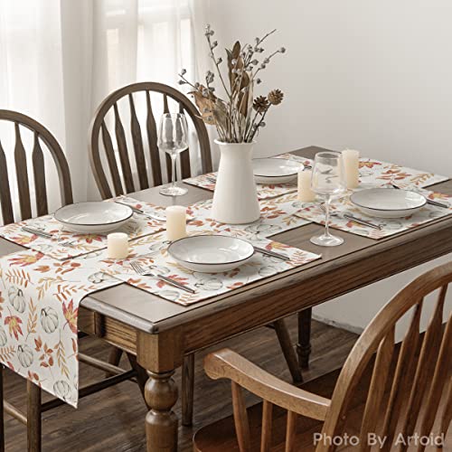 Maple Leaf Pumpkins Fall Placemats Set of 4 - 12 x 18 Inch Beige & Orange
