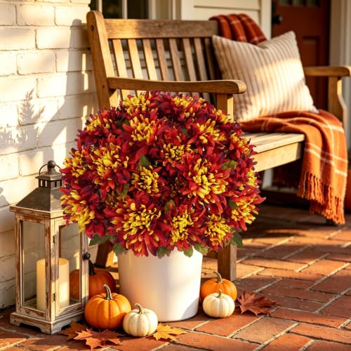Artificial Fall Flowers for Cemetery and Outdoor Decor - 4 Pcs Orange