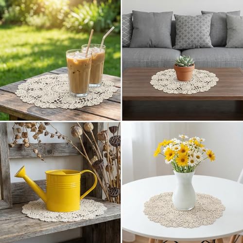 Cotton Crochet Doilies 15 Inch Lace Table Decor for Dining & Home