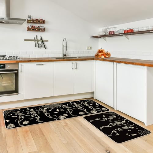 Halloween Skeleton Spider Pumpkin Welcome Floor Mat Non-Slip Door Rug 17x29/47 Inch