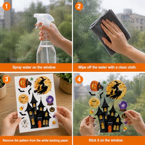 Halloween Window Clings Set Reusable Spooky Decals for Glass - Pumpkins Ghosts Bats