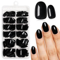 Black Short Oval Press On Nails with Glue Tabs - 240pc Fake Nails Set
