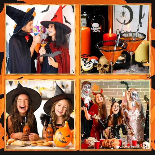 Halloween Style Reusable Black and White Straws - 30 Pack with Brush