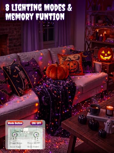 Halloween Fairy Lights 2 Pack - Battery & USB Powered, Timer, Dimmable, Orange Purple