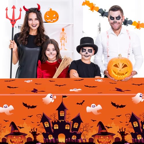 CAVETEE Halloween Tablecloth Set - 3 Pack Orange Pumpkin Ghost Party Covers