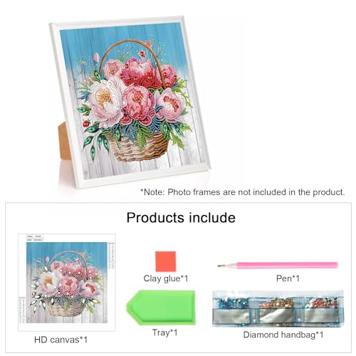Diamond Art Kit for Adults 12x12 Inch Peony Flower Basket Special Shape