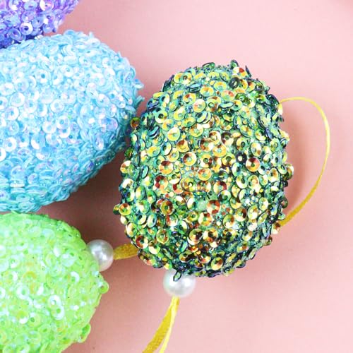 12PCS Glitter Easter Hanging Egg Ornaments for Tree & Decor