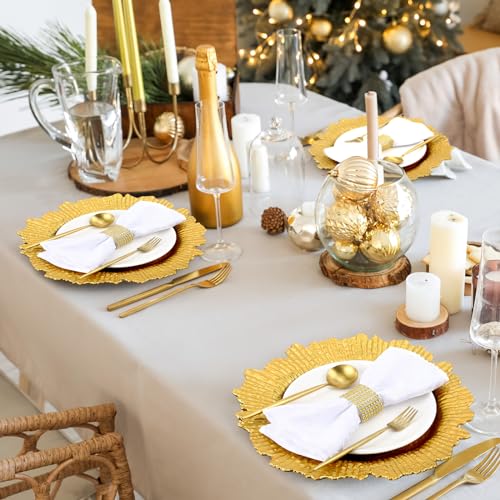 Gold Reef Charger Plates Set with Napkin Rings - 50 Pieces, 13 Inch Round, Elegant Table Decor - Variation: Gold / 50