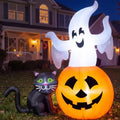Halloween Inflatable Ghost with Pumpkin and Black Cat - Lighted Yard Decor - 5FT Outdoor Halloween Decoration - White, Orange & Black
