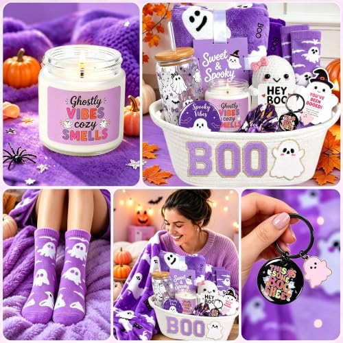Purple Halloween Gift Basket for Women - Boo Themed Cozy Set