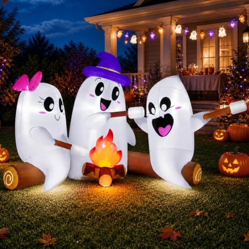 6FT Halloween Inflatable Ghosts with Campfire & LED Lights Outdoor Yard Decor