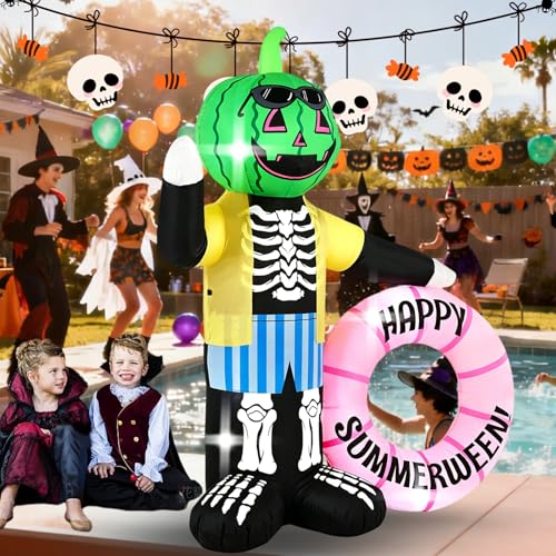 6FT Watermelon Zombie Inflatable Halloween Decor with LED Lights for Outdoor & Indoor Parties