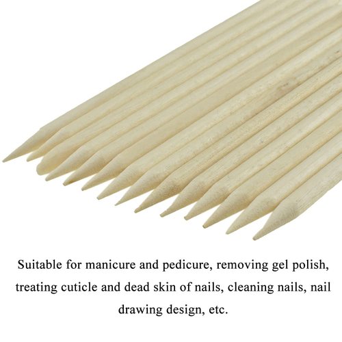 HAHIYO 7 inches 70PCs Natural Wood Double-Ended Cuticle Pusher Stick - Super Long Orange Wood Stick for Nail Care, Manicure, and Pedicure - Effective Nail Cuticle Remover and Cleaning Tool Set