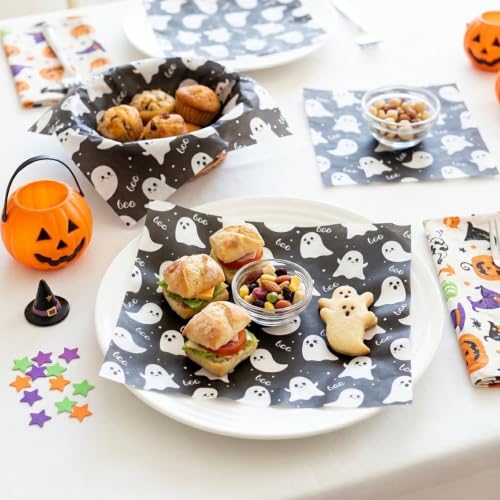 Halloween Ghost Boo Deli Paper Sheets - Black, 150 Pack Food Wraps