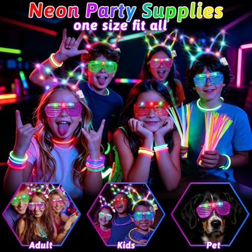 Glow in The Dark Party Supplies Bulk Pack for Kids & Adults - Neon Accessories Set