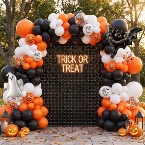 Halloween Balloon Arch Kit Ghost & Bat Foil Balloons 127 Pieces Orange Black White Variation