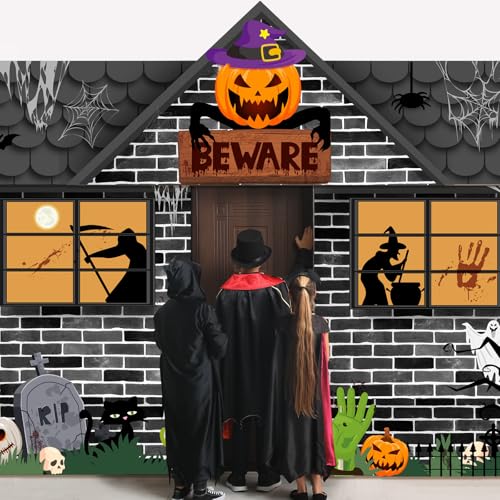 Halloween Outdoor Door Banner Set with Witch Variation - Spooky Yard Decoration