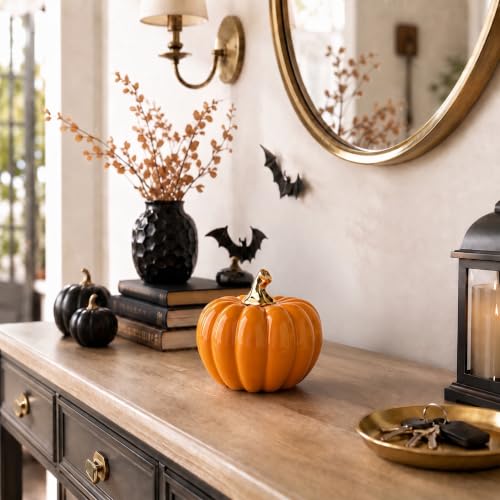 Orange Ceramic Pumpkin Decor - Fall Thanksgiving Halloween, 4.7 Inch - Variation of THIS listing
