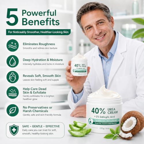 Urea Cream 40% for Feet - Maximum Strength Callus & Dry Heel Relief - 6 OZ Pack of 2