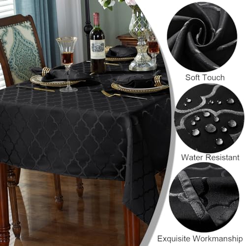 Jacquard Rectangle Tablecloth - 52x70 Inches, Black, Water-Resistant