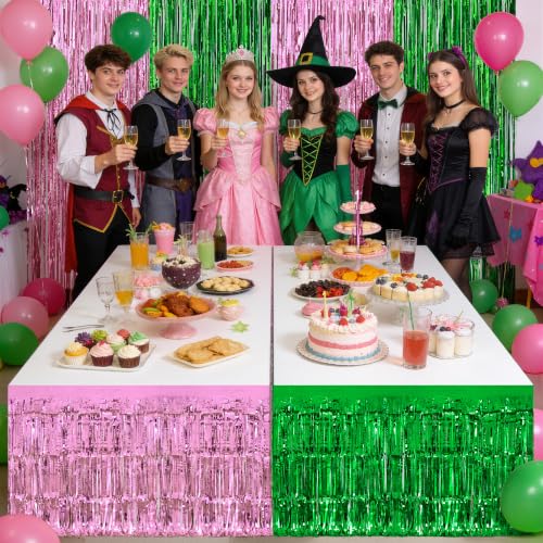 Pink & Green Foil Fringe Curtains & Table Skirts Party Decor Set