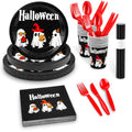 Halloween Party Supplies Set 200 Pcs Disposable Dinnerware for 25 Guests Ghost Design