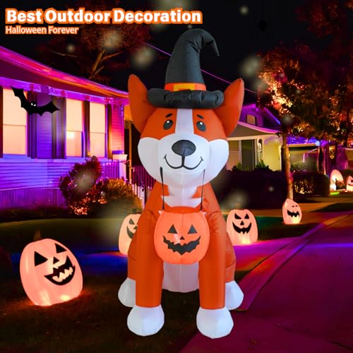 Inflatable Corgi Dog Halloween Yard Decoration with Pumpkin, LED Lights, 6 Feet