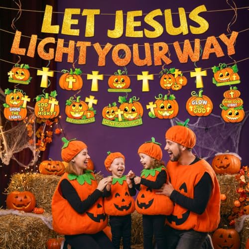 Christian Halloween Decorations Banner Set with Cross & Pumpkin Quotes