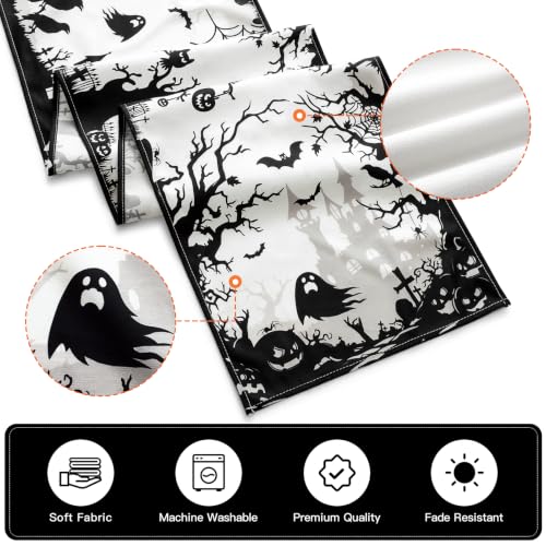 Artscope Halloween Haunted House & Ghost Table Runner 13x48 Inch - Spooky Fall Kitchen Decor