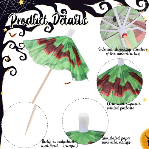 Halloween Watermelon Ghost Cocktail Umbrellas - 100 Pcs Party Drink Decorations