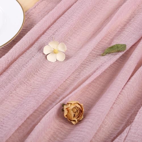 Dusty Pink 13.3ft Cheesecloth Table Runner 35x157 Inches Boho Wedding Decor