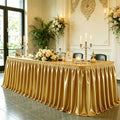 9ft Dark Gold Satin Table Skirt for Rectangle Tables - Wrinkle-Resistant Ruffle Decor (108 x 30 inches) - Birthday, Wedding, Banquet
