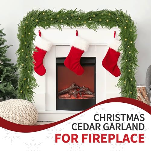 6.6 FT Artificial Norfolk Pine Garland with Built-in LED Lights for Indoor Outdoor Christmas Decor