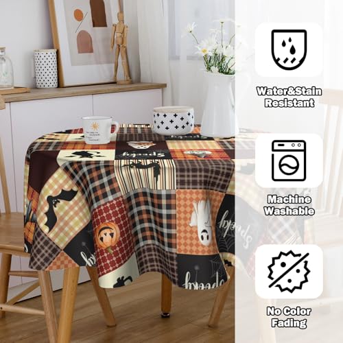 Halloween Spooky Cat Round Tablecloth 60 Inch Pumpkin Fall Kitchen Decor
