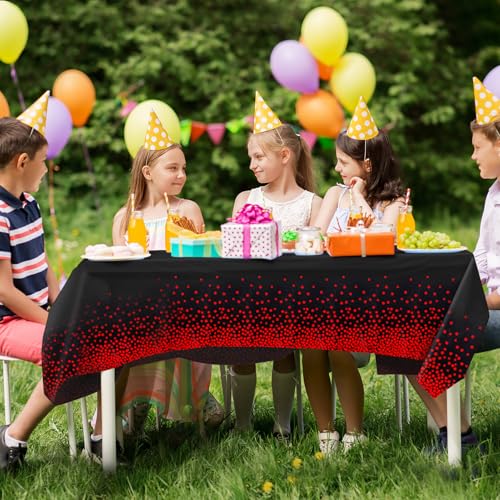 10 Pack Black and Red Disposable Tablecloths 54x108 Inches for Party Events