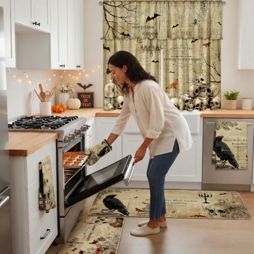 Halloween Skeleton Kitchen Decor Set with Towels Curtains & Rugs - Skull Variation