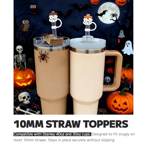 Halloween Ghost Straw Toppers - 4 Pack Reusable Silicone Drink Covers for Stanley Cups