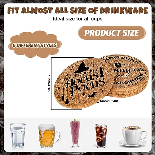 Halloween Cork Coasters 6-Pack with Holder Farmhouse Style Drink Mats for Table Protection