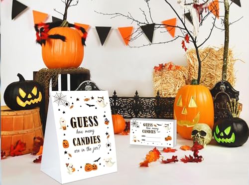 Halloween How Many Candies in the Jar Game Set - Includes Sign & 50 Cards - Halloween Party Decorations & Games - Variation: Halloween / Halloween How Many 02