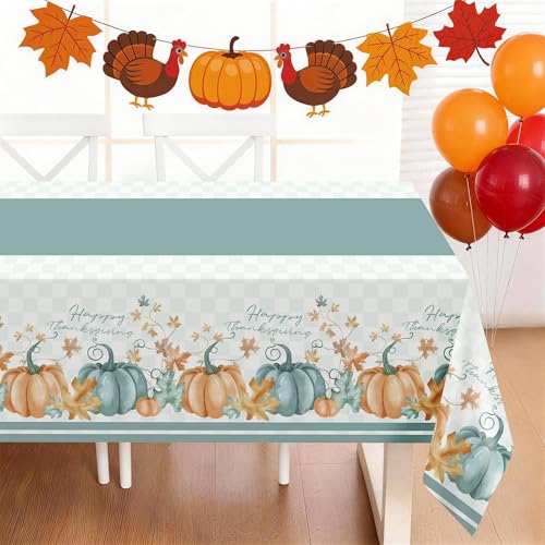 Blue Pumpkin Thanksgiving Tablecloths 3 Pack 54 x 108 Inches Disposable Plastic