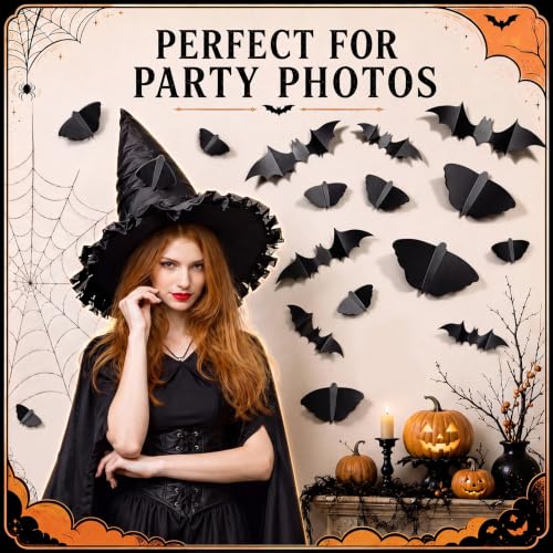 Halloween Wall Decals Set - 100 Black 3D Bat & Moth Stickers for Indoor/Outdoor Decor