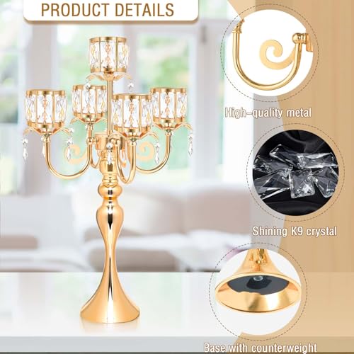 Gold Square Crystal Candle Holder 5 Arm Candelabra 22 Inch Wedding Centerpiece - Variation of Square-Crystal Bowl