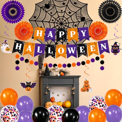 Halloween Decorations Set with Banner Spider Web Balloons and Garlands