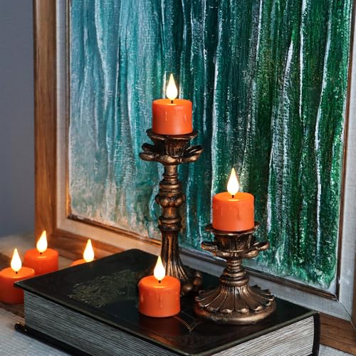 Orange Rechargeable Flameless Candles with Remote & Timer - Set of 6