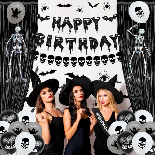 Black Skeleton Balloons & Bat Spiders Halloween Party Decorations - Holkcog