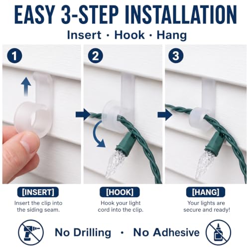 200 Pcs Vinyl Siding Hooks for Christmas Lights – Weatherproof Siding Clips with Variation 200