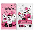 Pink Halloween Kitchen Towels - Ghost Hand Towels, Spooky Decor, Hexagram