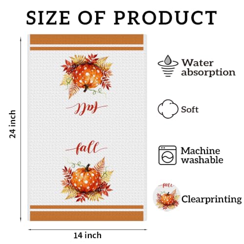 Autumn Pumpkin Leaves Fall Kitchen Towels Set of 2 - Fall Decor & Gifts